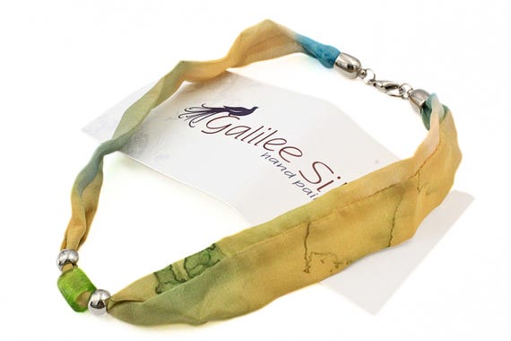 Galilee Silk Unique Handpainted Silk Silver Plate Beads Necklace