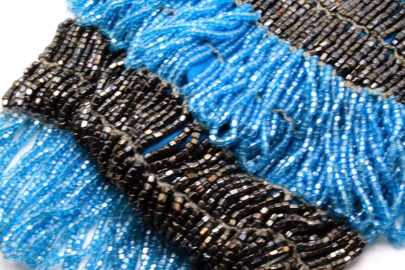 Antique Art Deco Black Blue Crystal Glass Bead Fl… - image 6