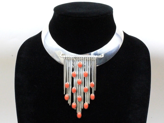 Carol Felley Coral Waterfall Collar Sterling Silv… - image 1