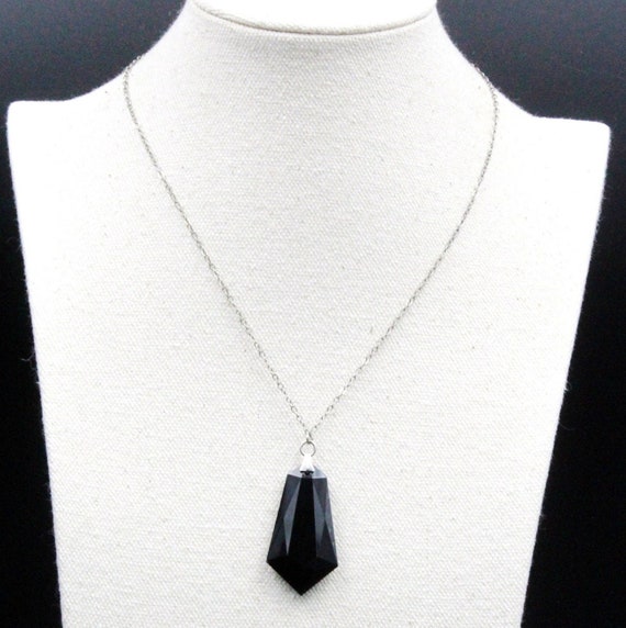 Antique Art Deco Black Glass Dainty Necklace - image 1