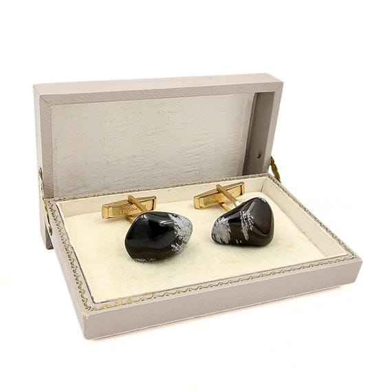 Stunning Vintage Naturalist Agate Gold Plated Cufflinks