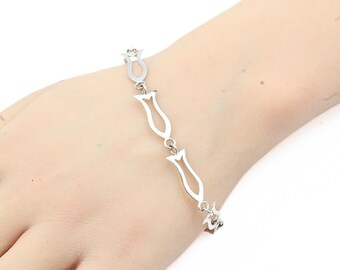 Exquisite Sterling Silver Fish Cut Out 925 Link Bracelet