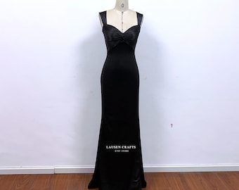 Vesper Black Satin Dress Formal Iconic Movie Evening Prom Gown