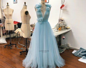 Rachel Blue Tulle Formal Prom Dress