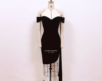 Prinzessin Diana inspiriertes schwarzes Kleid, kleines schwarzes Samtkleid, ikonisches Promi-Kleid, benutzerdefinierte Cocktailparty-Kleid