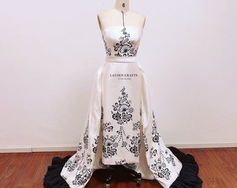 Hepburn Inspired Sabrina Dress, 1950s Movie Wedding Dress, Black and White Print Bridal Gown