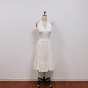 White Halter V-neck Marilyn Dress, 1960s Style Dress