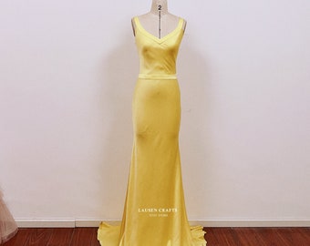 Robe de soirée en satin jaune | de bal en satin jaune | Robe jaune Comment perdre du temps | Robe de cérémonie en satin personnalisée