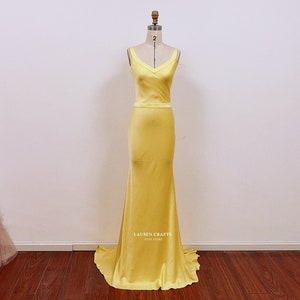 Yellow Satin Evening Gown | Yellow Satin Prom Dress | Yellow Dress How to Lose | Custom Satin Formal Dress