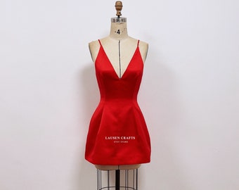 Little Red Cocktail Party Dress, Homecoming Dress, Red Satin Dress, Red Mini Dress