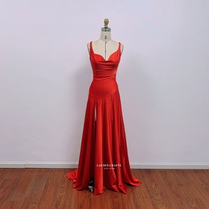 Red Satin Dress Solange, Red Satin Formal Prom Dress, Satin Gown