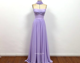 Lavender Strapless Chiffon Long Formal Prom Dress