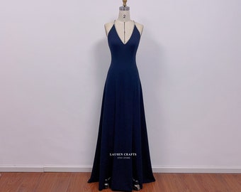 Anya Amasova Navy Dress, Navy Formal Prom Dress, Formal Evening Gown with Slits