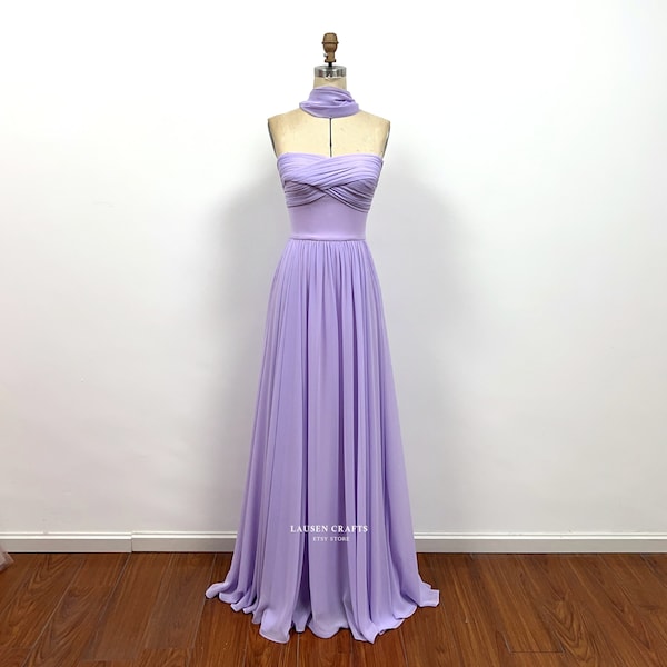Lavender Strapless Chiffon Long Formal Prom Dress