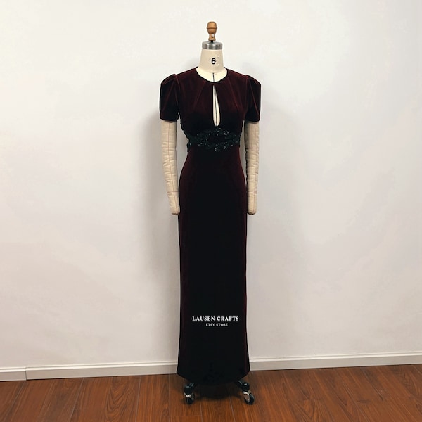 Burgundy Velvet Dress | Custom Velvet Gown | Age of Adline Dress | Formal Evening Prom Dress