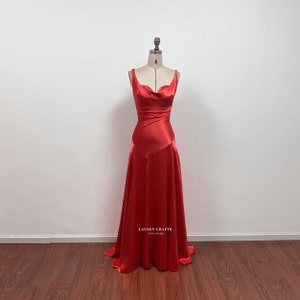 Red Satin Dress Solange, Red Satin Formal Prom Dress, Satin Gown zdjęcie 6