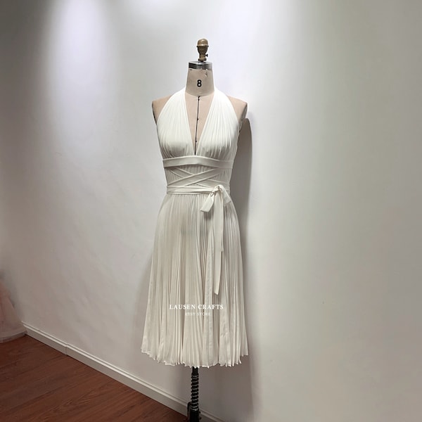 Marilyn White Dress, Subway Dress, Halter Pleated Dress, Photograph Dress, Iconic Dress