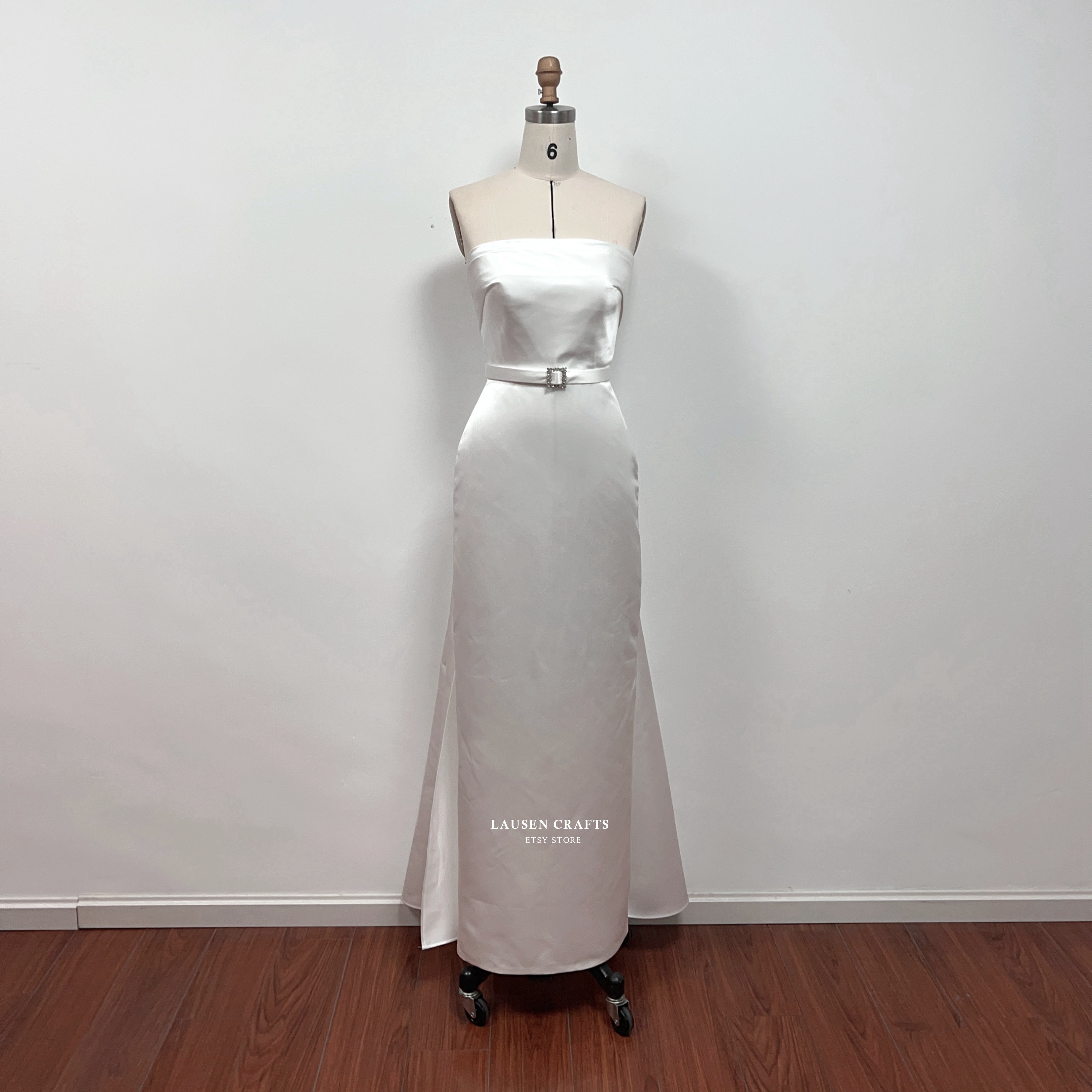 White satin strapless outlet dress