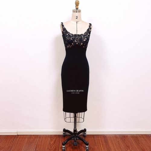 1950s Lace Top Bodycon Dress - Little Black Cocktail Dress