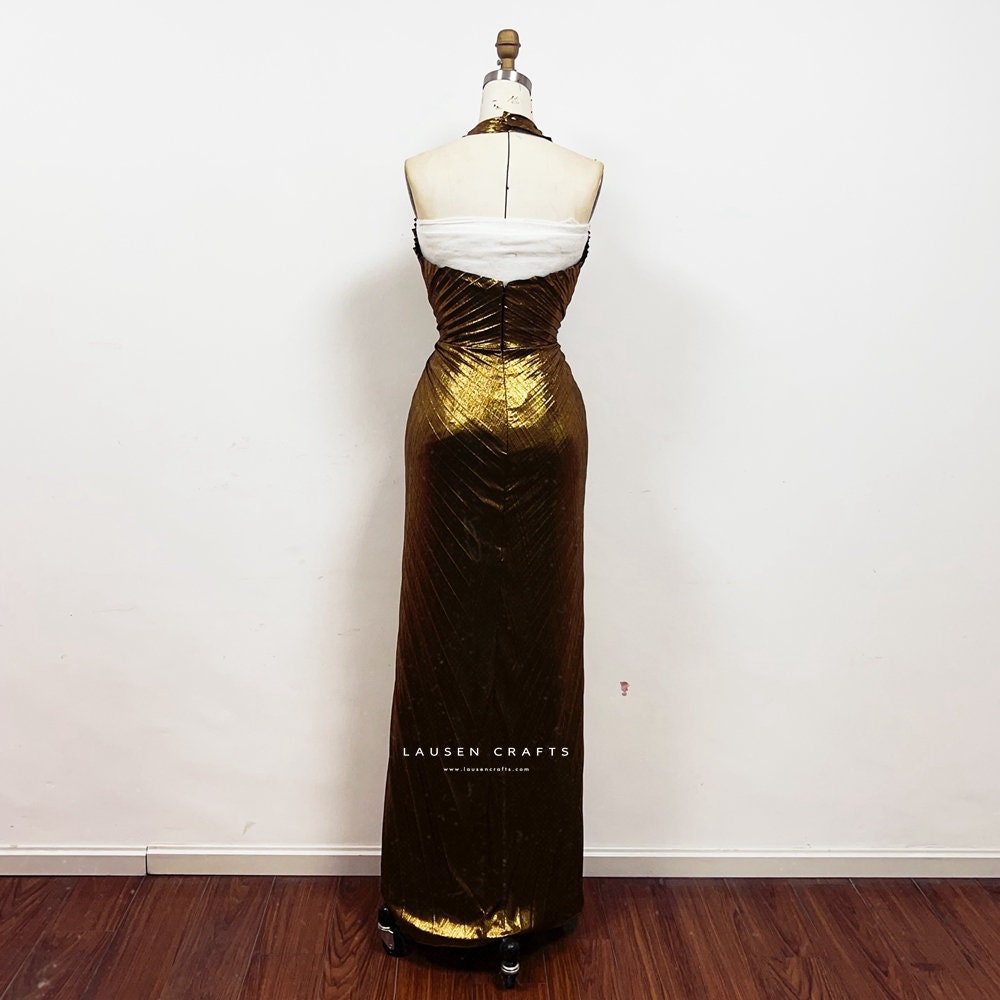 Marilyn Gold Halter Pleated Dress 1950s Lorelei Lee Costumes - Etsy Singapore Marilyn Gold Halter Pleated Dress 1950s Lorelei Lee Costumes - Etsy Singapore
