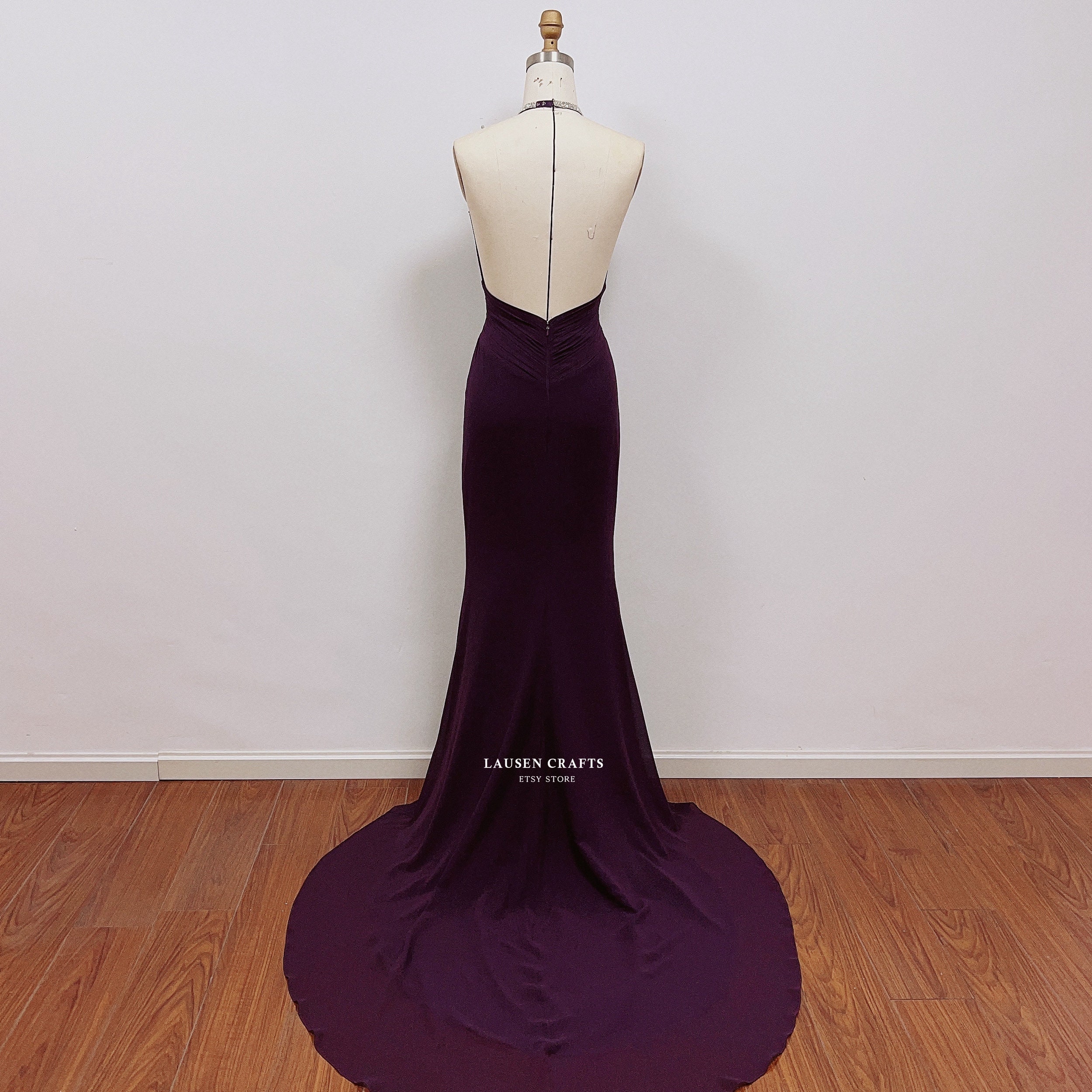 v purple dress Purple V Neck Dress with Puff Sleeve and Front Draped Effect La Creme Boutique