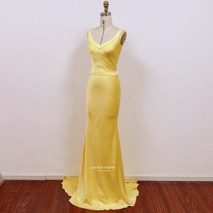 Yellow Satin Evening Gown Yellow Satin Prom Dress Yellow Dress How to Lose Custom Satin Formal Dress image 2