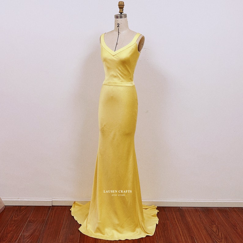 Yellow Satin Evening Gown Yellow Satin Prom Dress Yellow Dress How to Lose Custom Satin Formal Dress image 2