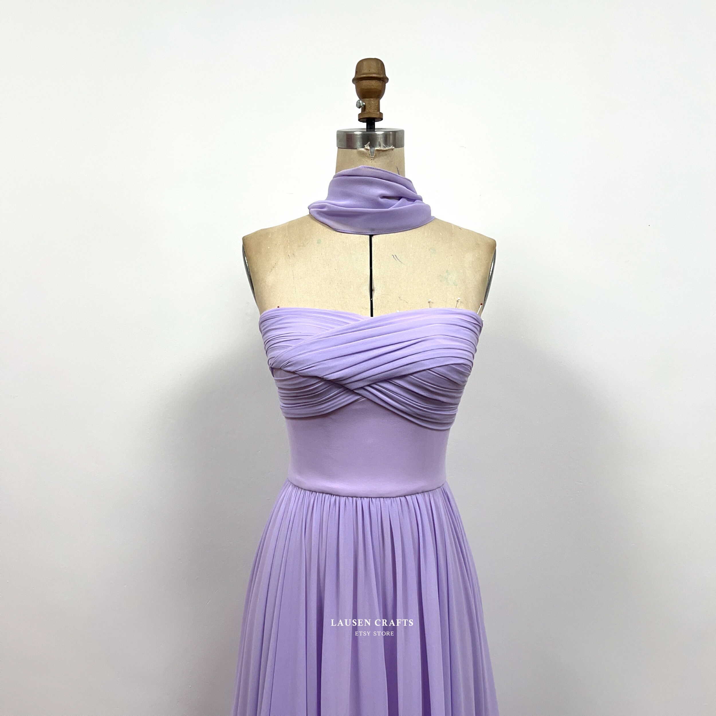 Lavender Strapless Chiffon Long Formal Prom Dress