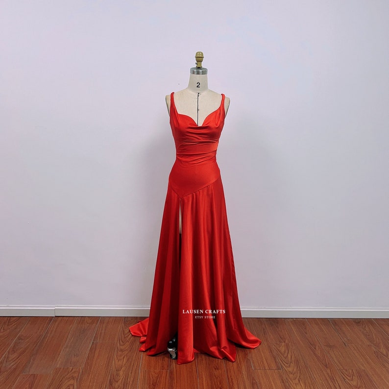 Red Satin Dress Solange, Red Satin Formal Prom Dress, Satin Gown zdjęcie 1