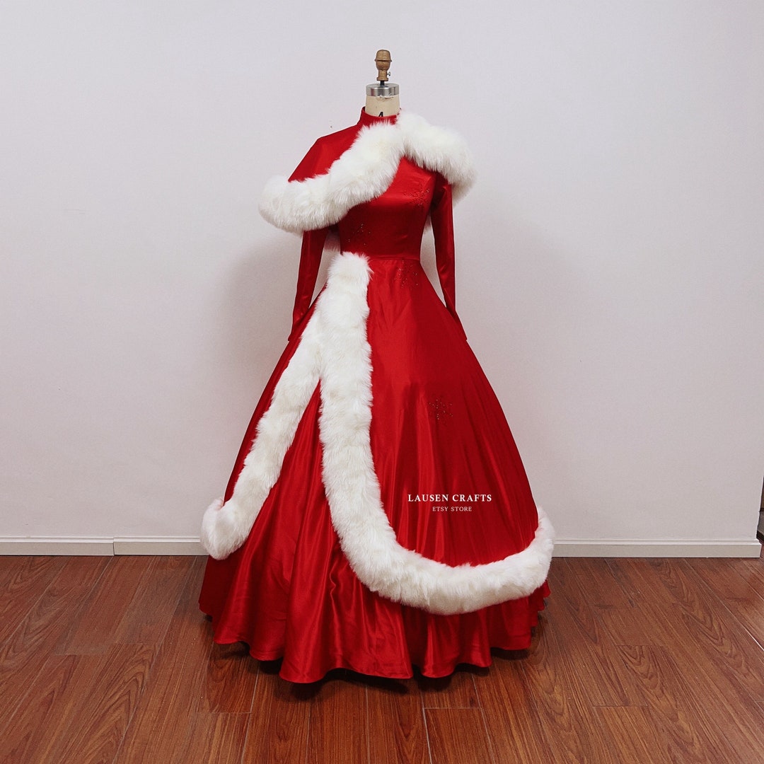 Colour Mrs Claus Gown Kids Santa Claus Costume For Girls
