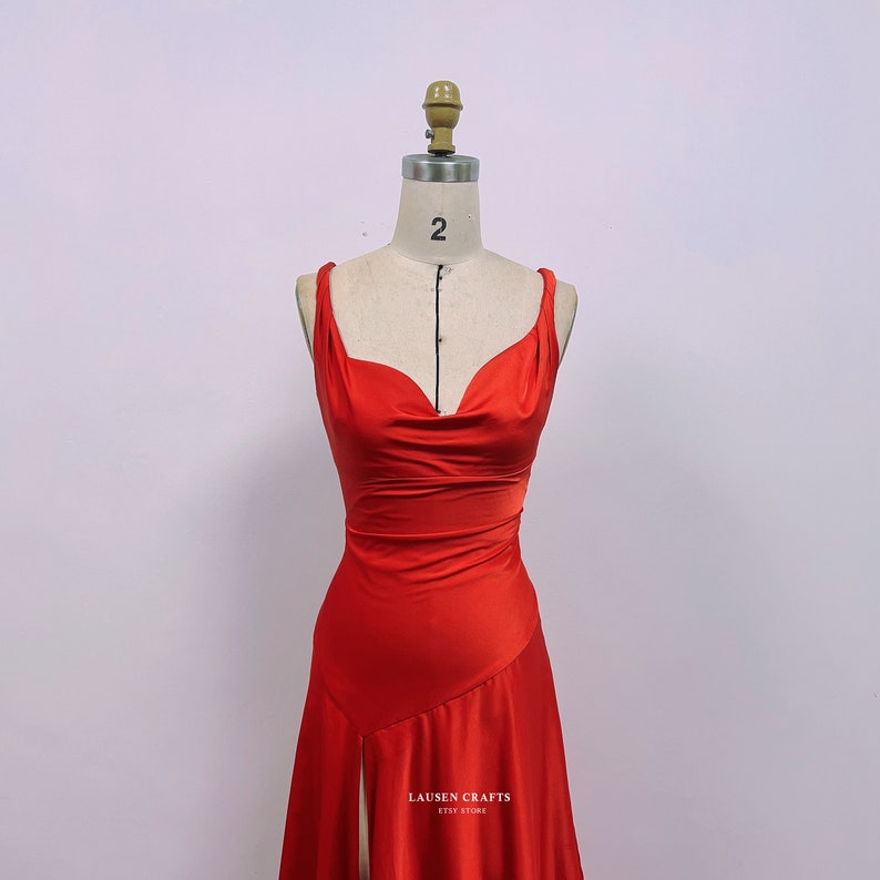 Red Satin Dress Solange, Red Satin Formal Prom Dress, Satin Gown zdjęcie 2