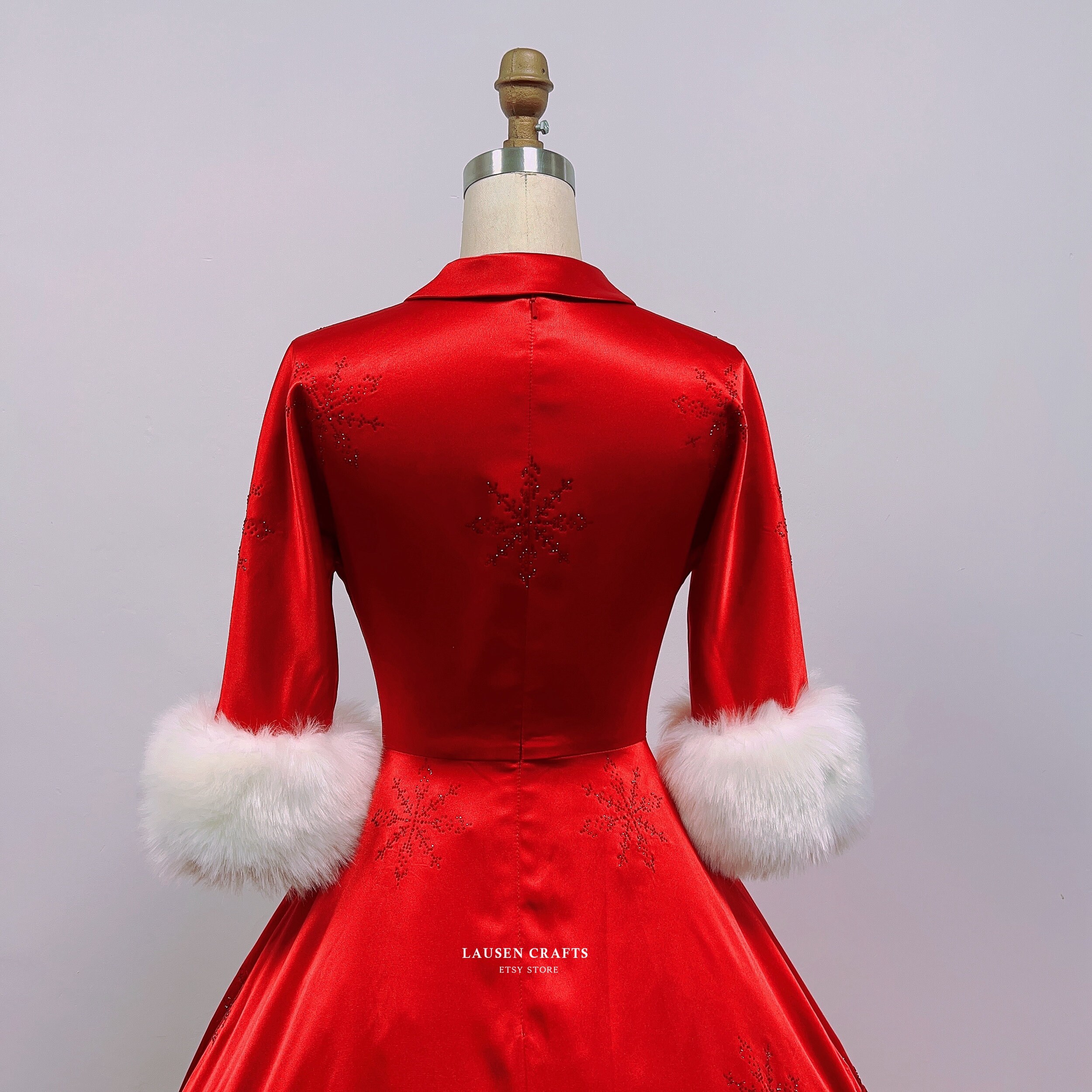 red white dress With Puffy Sleeves Bow on Luulla FairOnly White Satin Red Embroidery