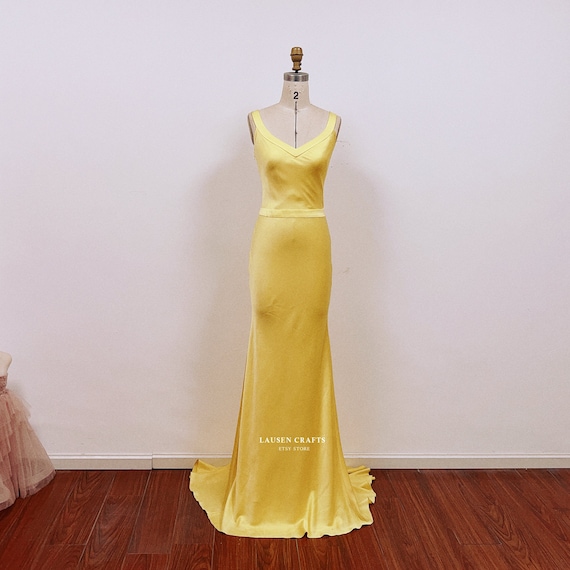 Long Gold Satin Prom Dresses V Neck Off The Shoulder Formal Gowns –  alinanova