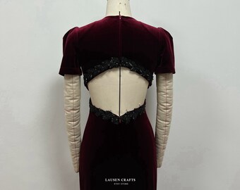 open lace back dress Burgundy Blake Lively Figure hugging Dress Velvet Prom Celebrity Eveni –  Hoprom