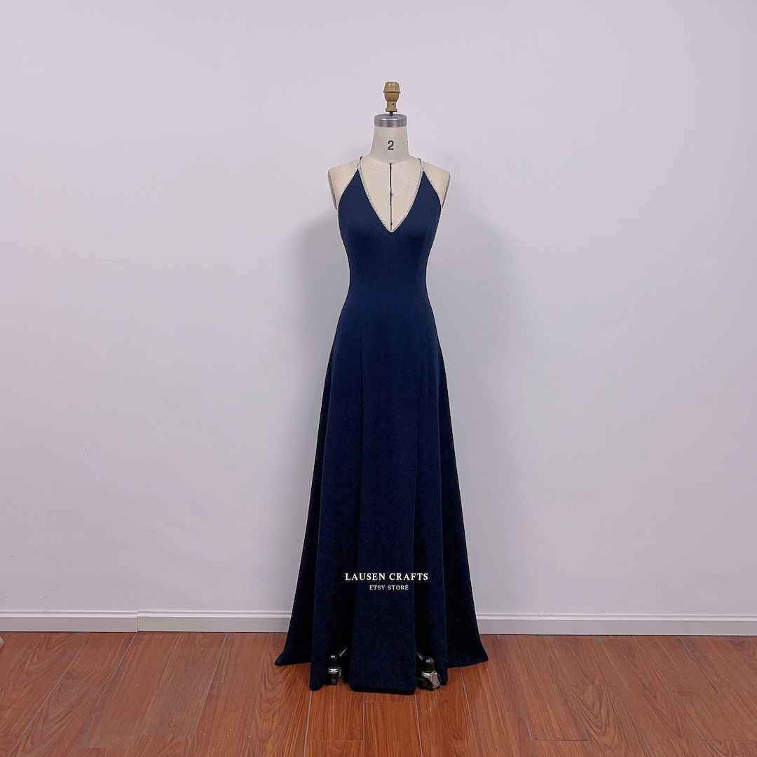 Navy Blue V-neck Formal Evening Prom Dress With Slits - Etsy