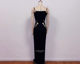 black prom dress with gold chain Formal Party LowStock:42103224795187