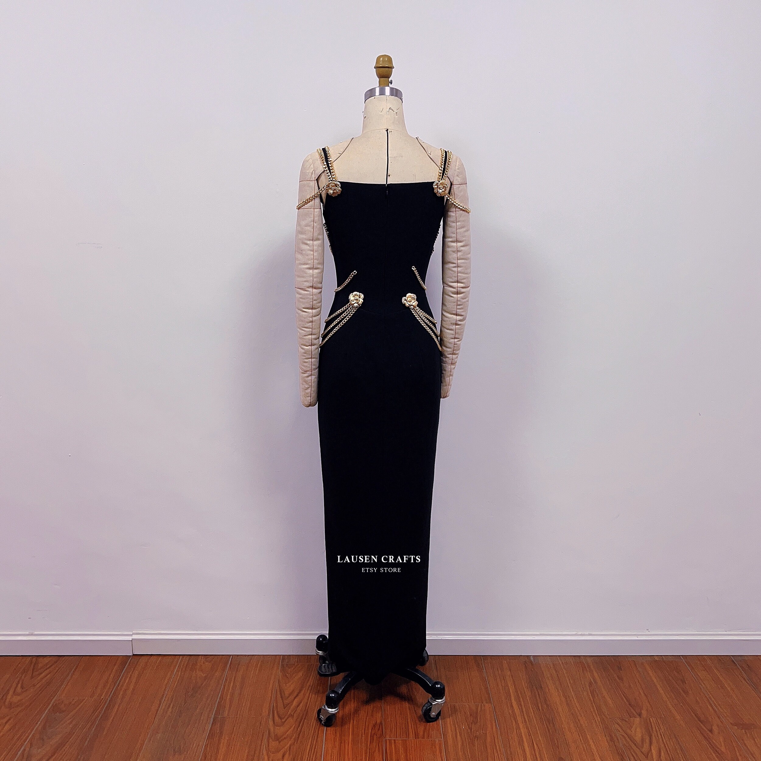 Black Formal Prom Party Dress With Gold Chain - Etsy Israel