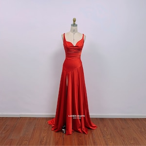 Red Satin Dress Solange, Red Satin Formal Prom Dress, Satin Gown zdjęcie 4