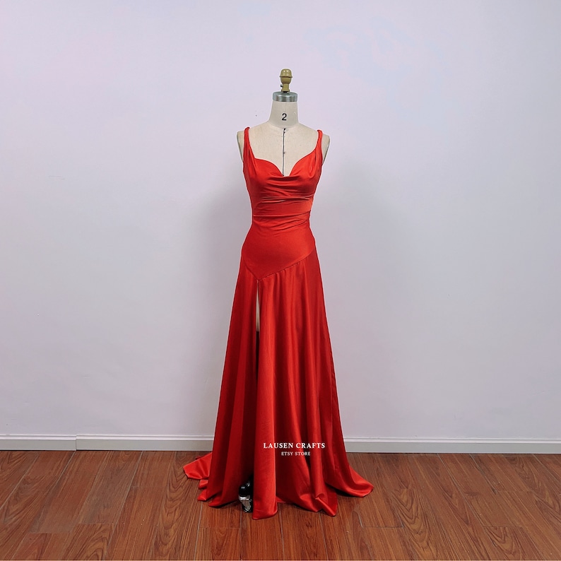 Red Satin Dress Solange, Red Satin Formal Prom Dress, Satin Gown zdjęcie 4