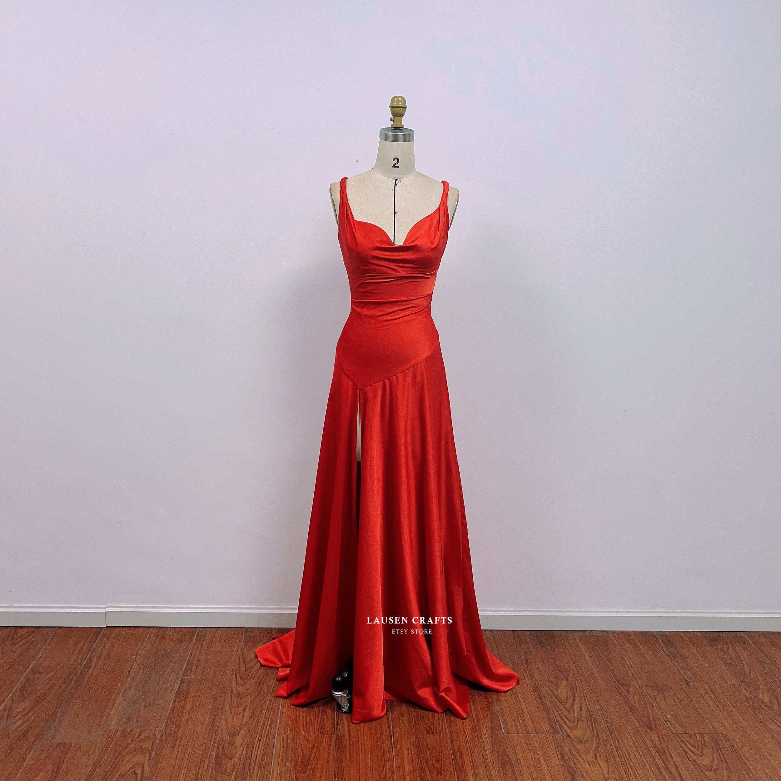 A Line Red Satin Long Slit Fancy Prom Dresses Formal Evening Grad Dres –  Laurafashionshop