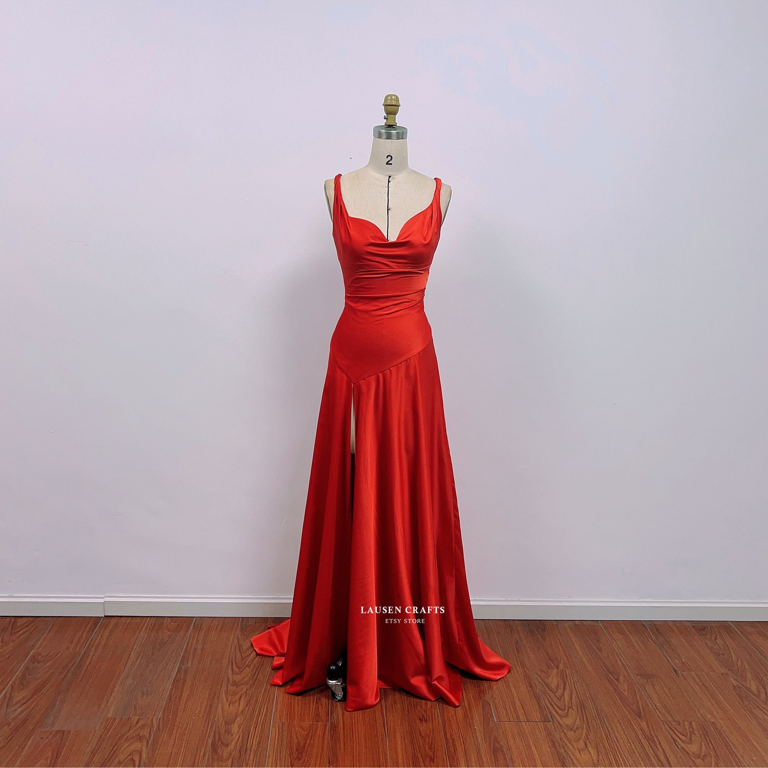 A Line Red Satin Long Slit Fancy Prom Dresses Formal Evening Grad Dres –  Laurafashionshop