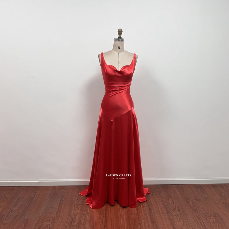 Red Satin Dress Solange, Red Satin Formal Prom Dress, Satin Gown zdjęcie 6