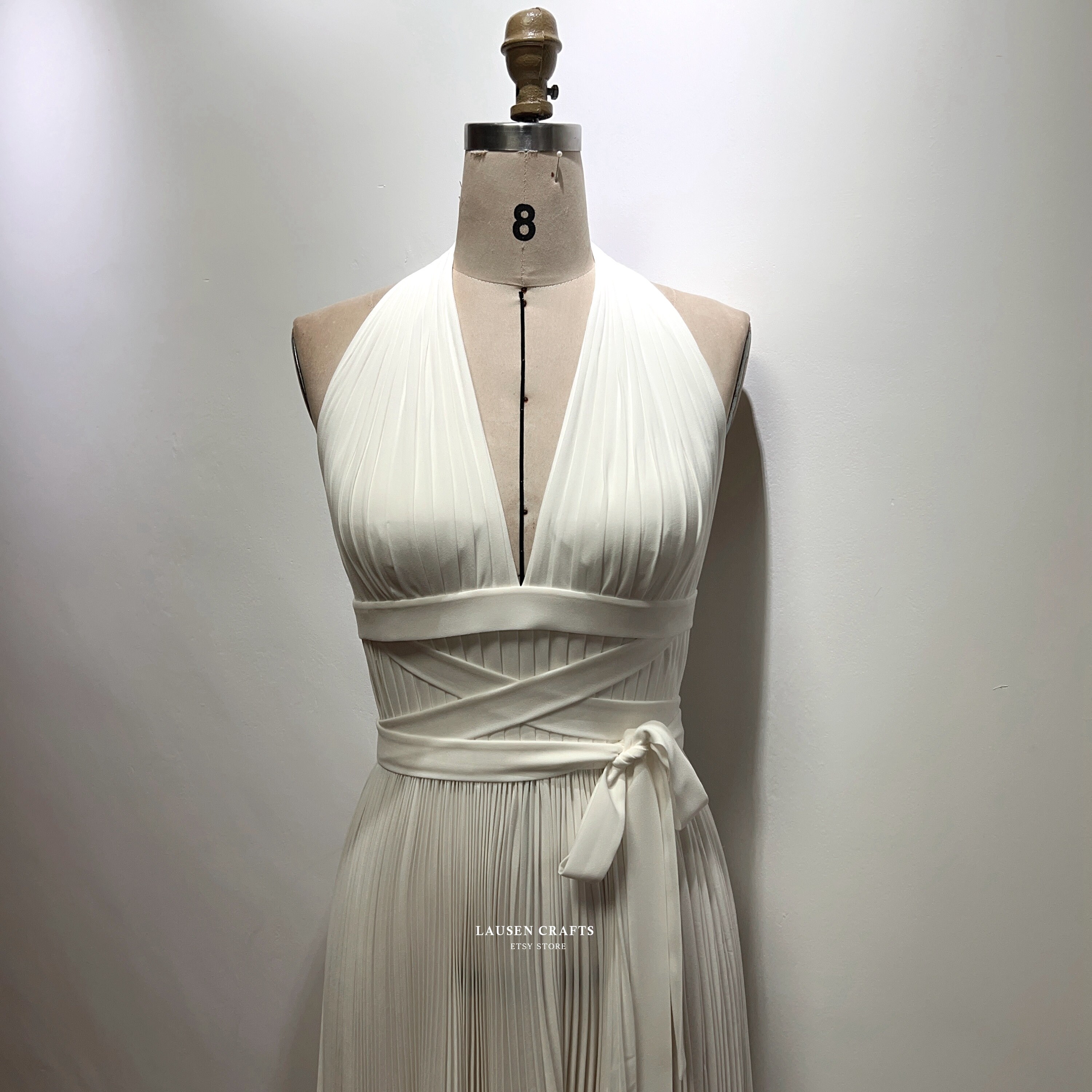 Marilyn White Dress Subway Dress Halter Pleated Dress Etsy