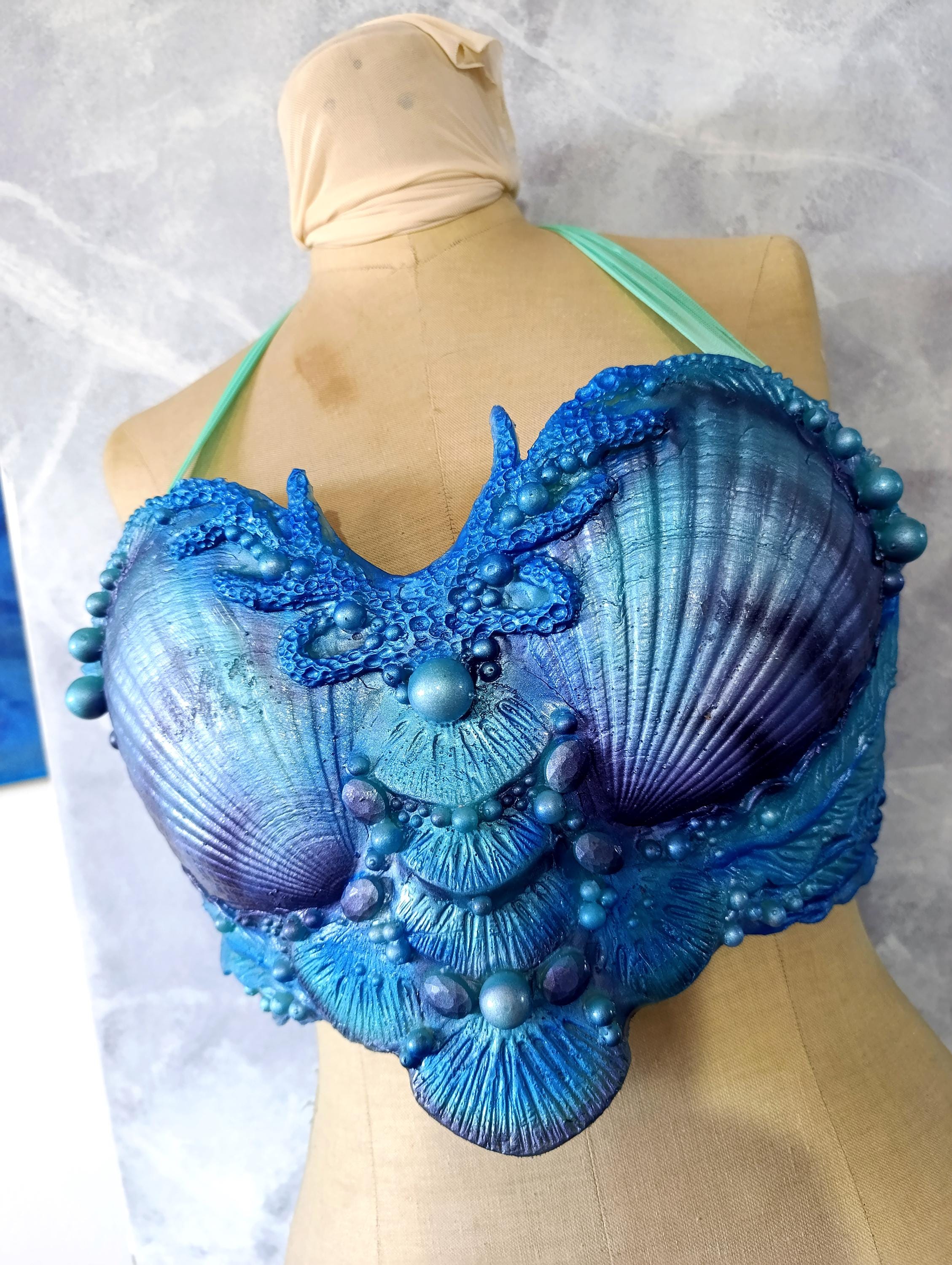 Alexiax Parure de bijoux sirène pour femme - Accessoires de costume - Étoile de mer, conque, coquillage, collier, bracelet, perles