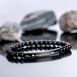 Pulsera de cuentas de acero, pulsera personalizada para hombre, pulsera unisex ajustable con grabado, regalo de cumpleaños para novio, regalo especial para papá.