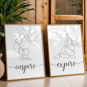Affiche Inspire Expire Yoga, Affiche single line position yoga , décoration pour studio de Yoga  par Les Petits PDF