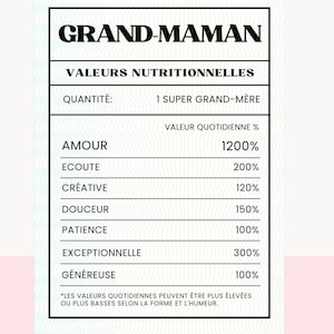 Valeur Nutritionnelle Grand-Maman Fichier PNG/SVG – Clipart en Français pour Sublimation, Cricut, DIY Tumbler – Valeur nutritive Grand-Mère