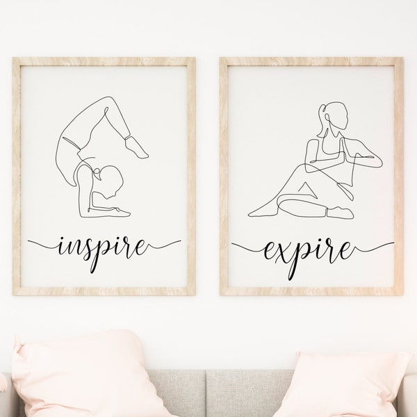 Affiche Inspire Expire Yoga, Affiche single line position yoga , décoration pour studio de Yoga  par Les Petits PDF