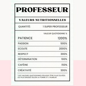 Valeur Nutritionnelle professeur Fichier PNG/SVG – Clipart en Français pour Sublimation, Cricut, DIY Tumbler – Valeur nutritive professeur