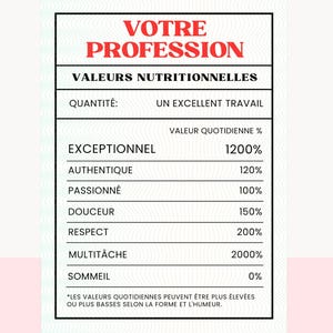 Voedingswaarde Uw gekozen beroep - PNG/SVG-bestand - Franse clipart voor sublimatie, Cricut, DIY gepersonaliseerde poster